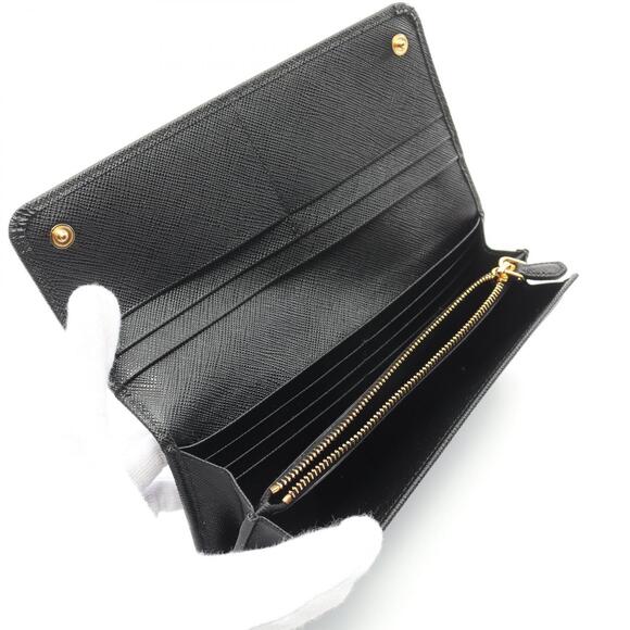Prada SAFFIANO METAL Bi fold Long Wallet Leather Black - Picture 3 of 5